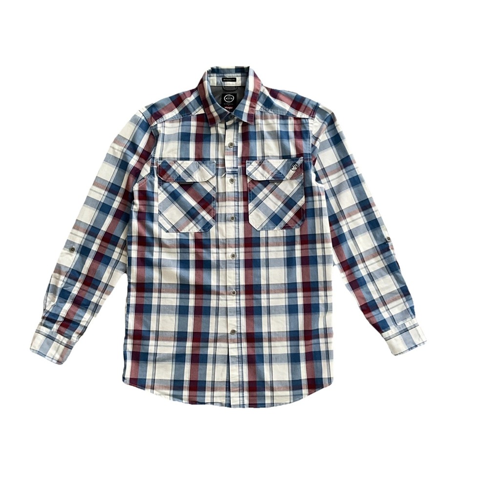 Wrangler ATG Plaid Performance Shirt Roll-Up Sleeves Zip Vent Stretch Workwear S